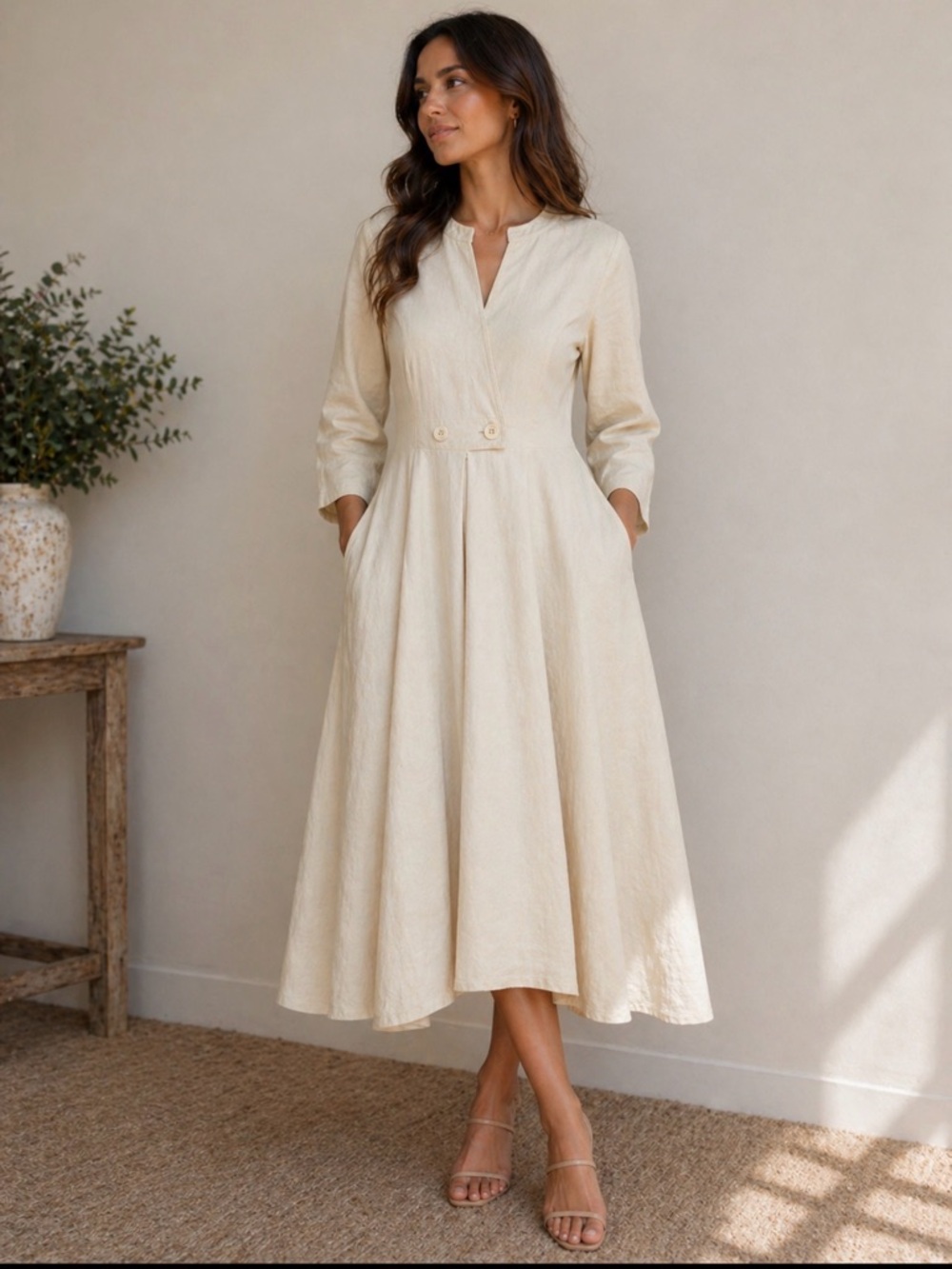 ✨ Tom D’Auria Cream Wool Midi Dress – Timeless Tailored Elegance ✨